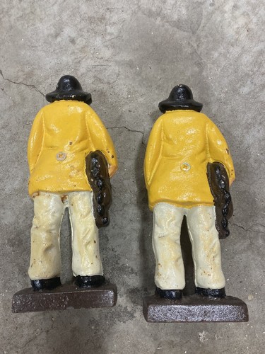 LARGE ANTIQUE CAST IRON OLD SALT FISHERMAN DOORSTOP YELLOW JACKET Set Lot Sailor - Picture 4 of 5