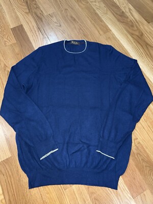 LORO PIANA solid navy blue cashmere v neck sweater