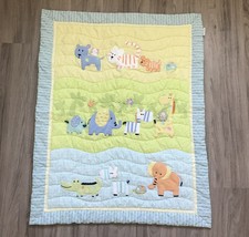 Carter's Just One Year Crib Blanket Giraffe Zebra Monkey Alligator Green 30x42