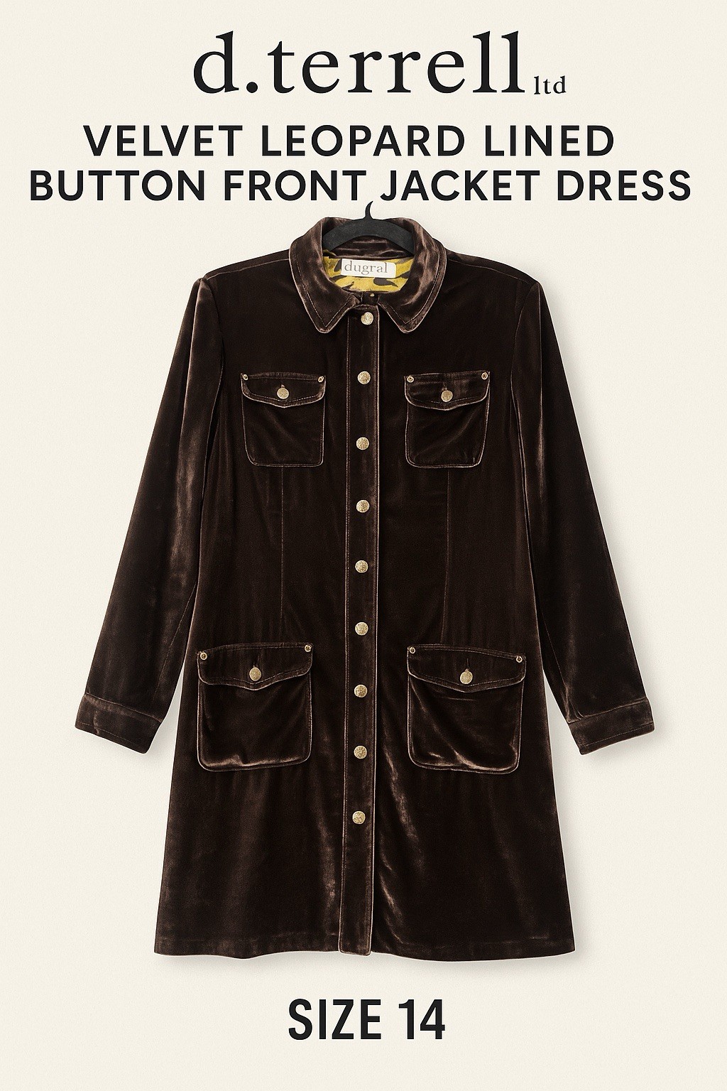 D. Terrell Ltd Velvet Leopard Lined Button Front … - image 2