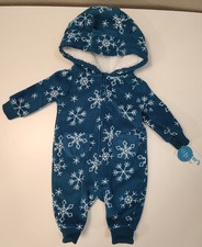 Carter  s Fleece Teal Footed Zip Up Jumpsuit Snowflake Pattern Size 6 Months B17