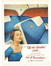 1957 Pontiac Blue Upholstery Vintage Print Ad Off-the-Shoulder Look Star Fashion