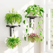 Wall Plant Holder Set of 2 for Indoor Outdoor, Metal Hanger with 2 Hooks, Floati