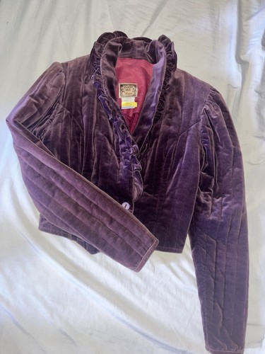 Gunne Sax 1970s Vintage Victorian Inspired Purple Velvet Cropped Riding Jacket - Picture 1 of 9