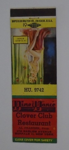 Clover Club Restaurant Buffalo NY Matchbook Cover girlie