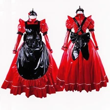 Gothic Lolita Girl Maid Lockable Red PVC Dress cosplay costumes Tailor-made