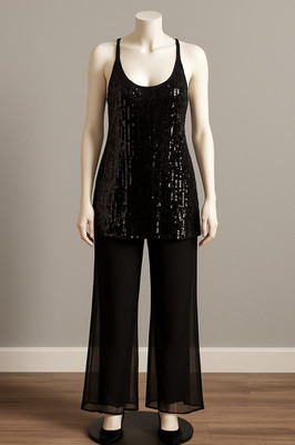 Camila Capri Black Sequin Tank & Sheer Palazzo Pants Set Women s Size 10 Elegant
