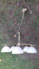 Honsel 5-armige Deckenleuchte Messing / Milchglas ceiling lamp 60cm lang 90er