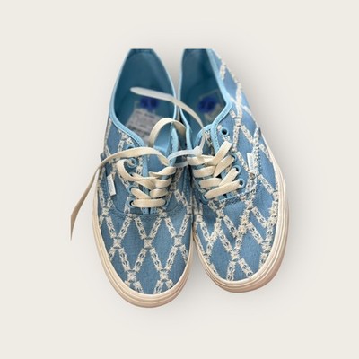 Vans Authentic Platform Sneakers Blue Diamond Pattern Lace Up Size 8.5