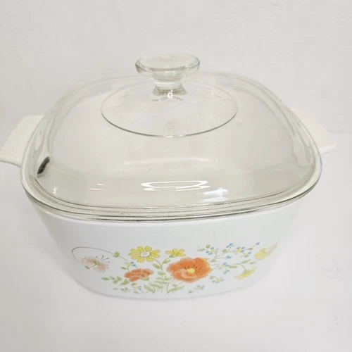 Vintage 1970s Corning Ware Wildflower 3 Quart Casserole Dish With Pyrex Lid