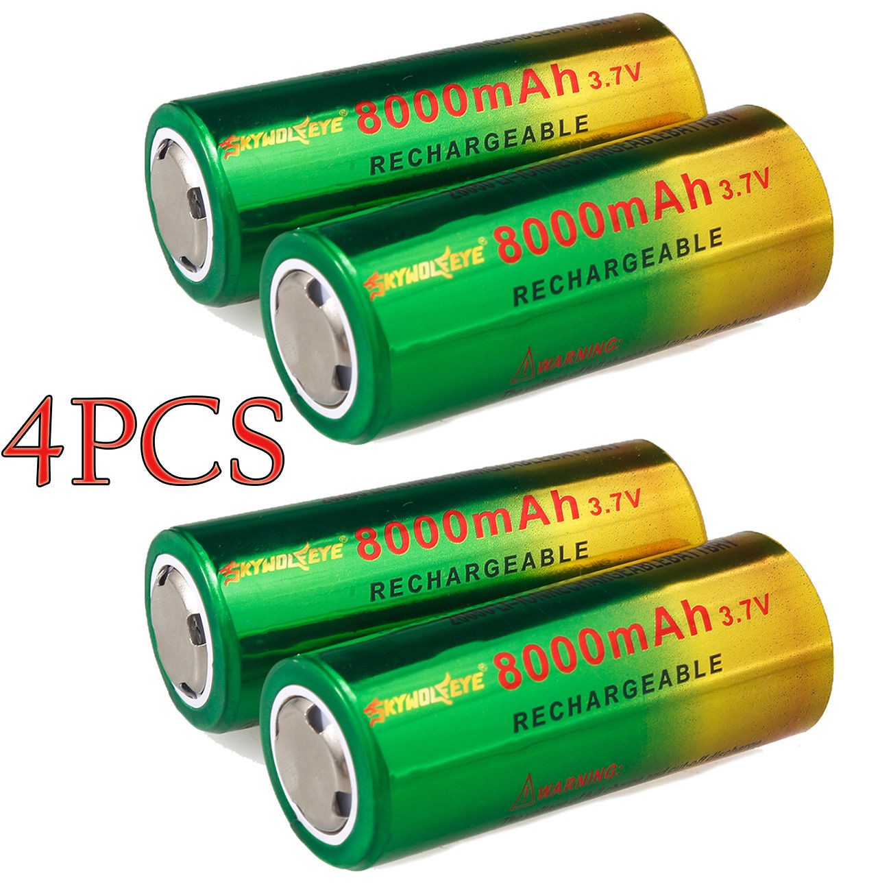 4pcs Skywolfeye 26650 Battery 3.7V Rechargeable Batteries Cell