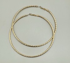 Vintage Style Gold Tone Textured Extra Large Hoop Dangle Drop Statement Earrings