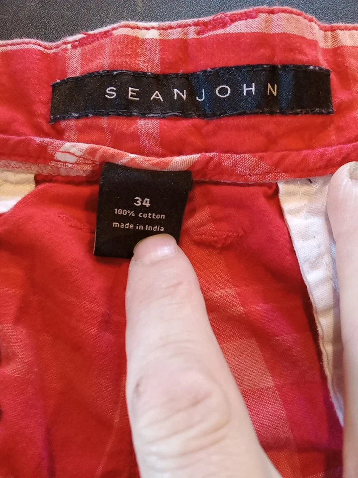 Sean John Bermuda Shorts Mens Size 38 Red Orange Pink Tartan Plaid 100% Cotton - Image 2 of 4