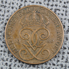 Sweden 1940 5 Ore Crowns Swedish Mint King Gustav V Bronze ø 27mm