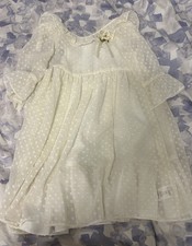 Laura Ashley Girls Size 6 White Polka Dot A-Line Knee Dress Sheer Lined