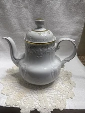 Mitterteich Bavaria Germany Gold Plated Floral Tea Pot 7.5” Tall