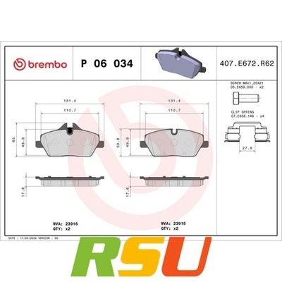 Brembo Bremsbelagsatz, Scheibenbremse PRIME LINE P 06 034 Breite 132 mm