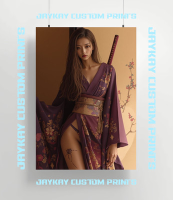 Asian Samurai Japanese Girl Tattoo Poster Print - No Frame