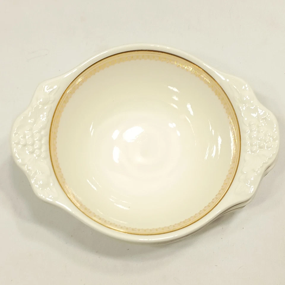 6 винтажных чаш из яичной скорлупы Homer Laughlin с золотым ободком и тиснеными ручками из виноградной лозы - Изображение 4 из 4