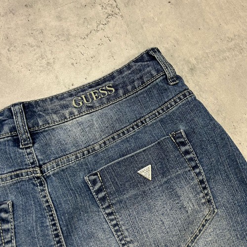 Vintage Guess 90s Low Rise Stretch Denim Micro Mini Skirt 16 Denim Patch - Picture 6 of 8