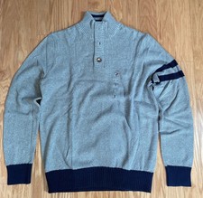 NEW Tommy Hilfiger Gray 1/4 Zip Mock Neck Sweater Navy Trim Men  s M