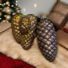Pinecone Ornaments Blown Glass With Glitter Set Of 2 Vintage