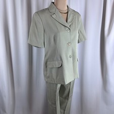 Alfred Dunner Petite 8 Sage Green Pant Suit Set Blazer USA Vintage