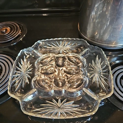 STAR OF DAVID ~ 12" Deviled Egg & Relish ~ Divided PLATTER ~ vtg Anchor Hocking