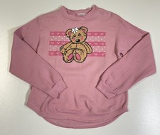 Vintage Teddy Bear Heart Sweatshirt Sz S Thin USA Bow Grandma Cottage Pink 90s