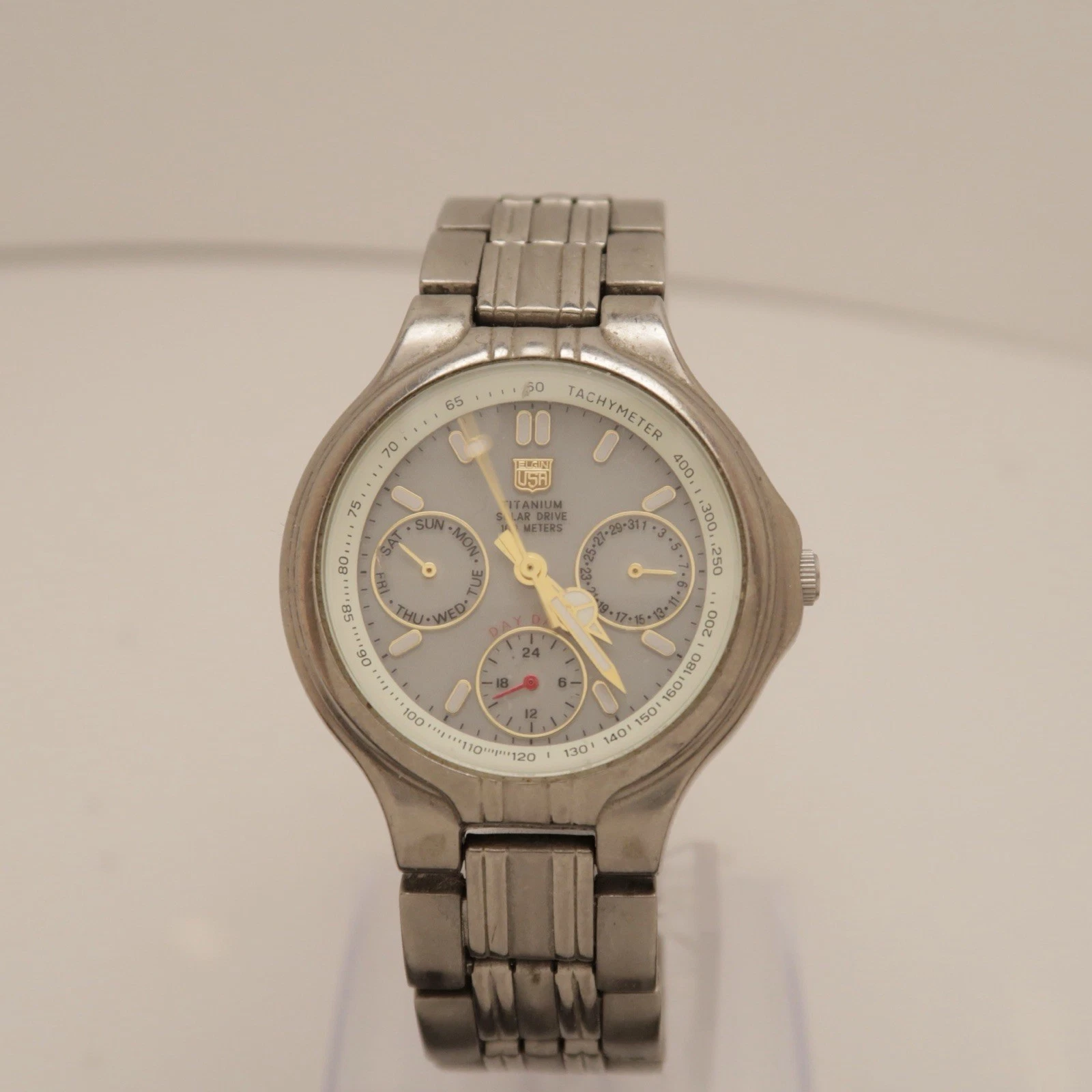 ELGIN Solar FK-1119-C Titanium 100 Meters Analog Men Vintage Watch W234 *WORKING