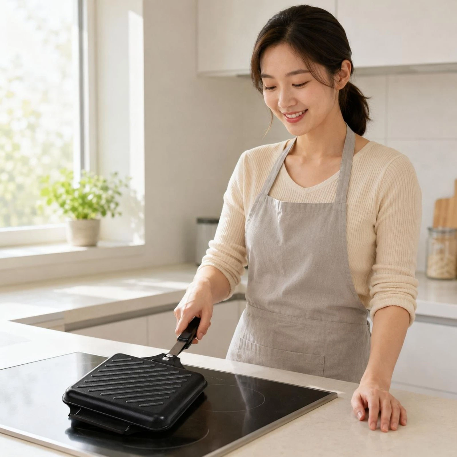 Double-Sided Griddle Pan Black Finish Square Griddle Pan Small-Sized