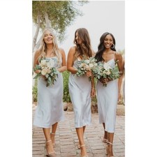 Show Me Your Mumu Verona Cowl Neck Satin Midi Dress in Silver XS