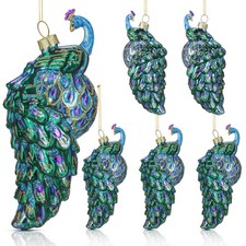 Funtery 6 Pcs Peacock Christmas Ornament 2.76" Vintage Glass Christmas Orname...