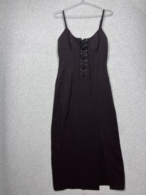 Avec Les Filles Corset Midi Dress Lace Up Slit 6 Goth Dark Romance Espresso