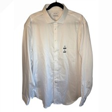 Calvin Klein Mens White Slim Tall Infinite Wrinkle Free Dress Shirt 18 36/37 2XL