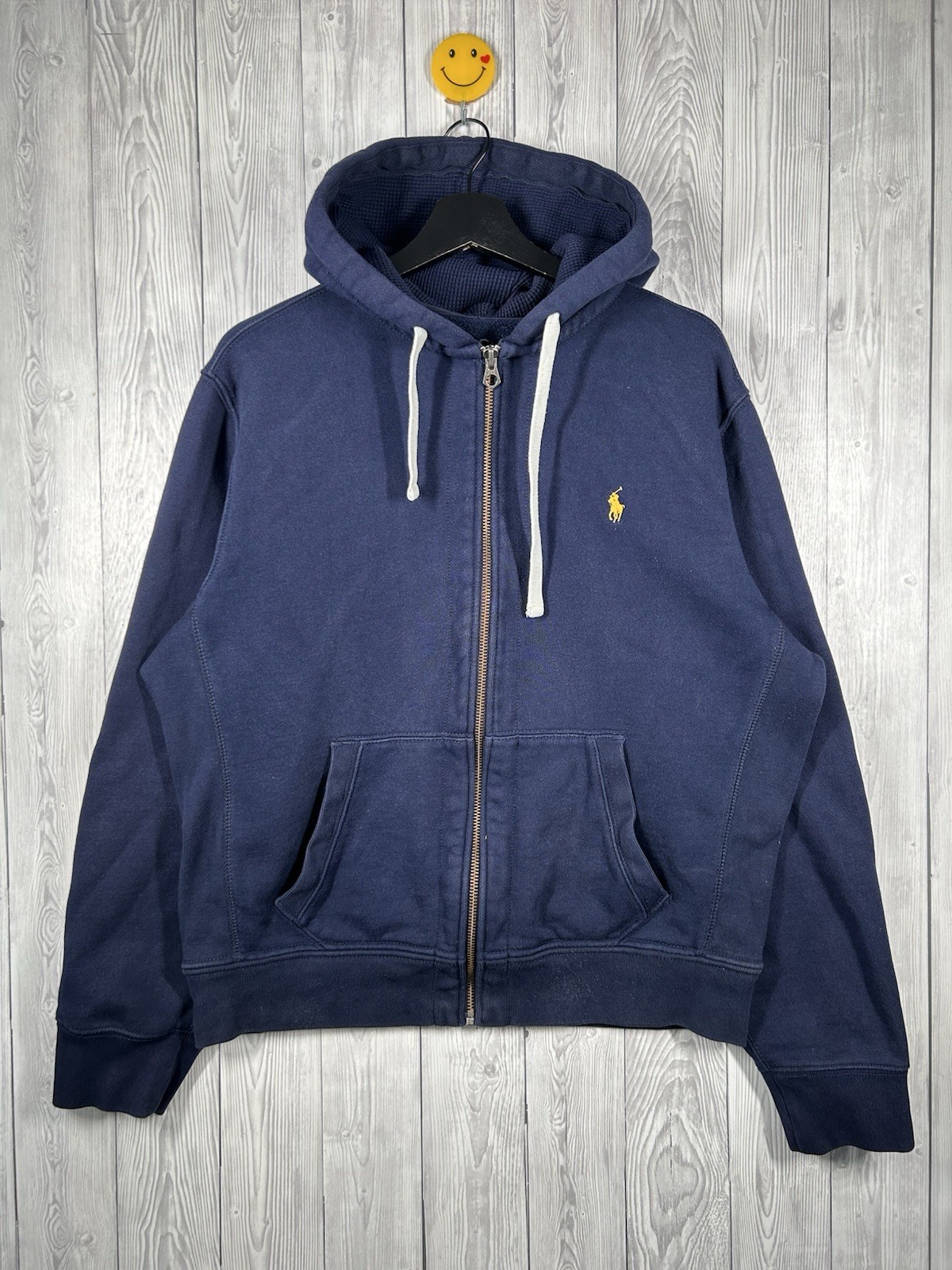 Polo Ralph Lauren cotone pesante felpa con cappuccio zip intera blu navy uomo grande classico pony