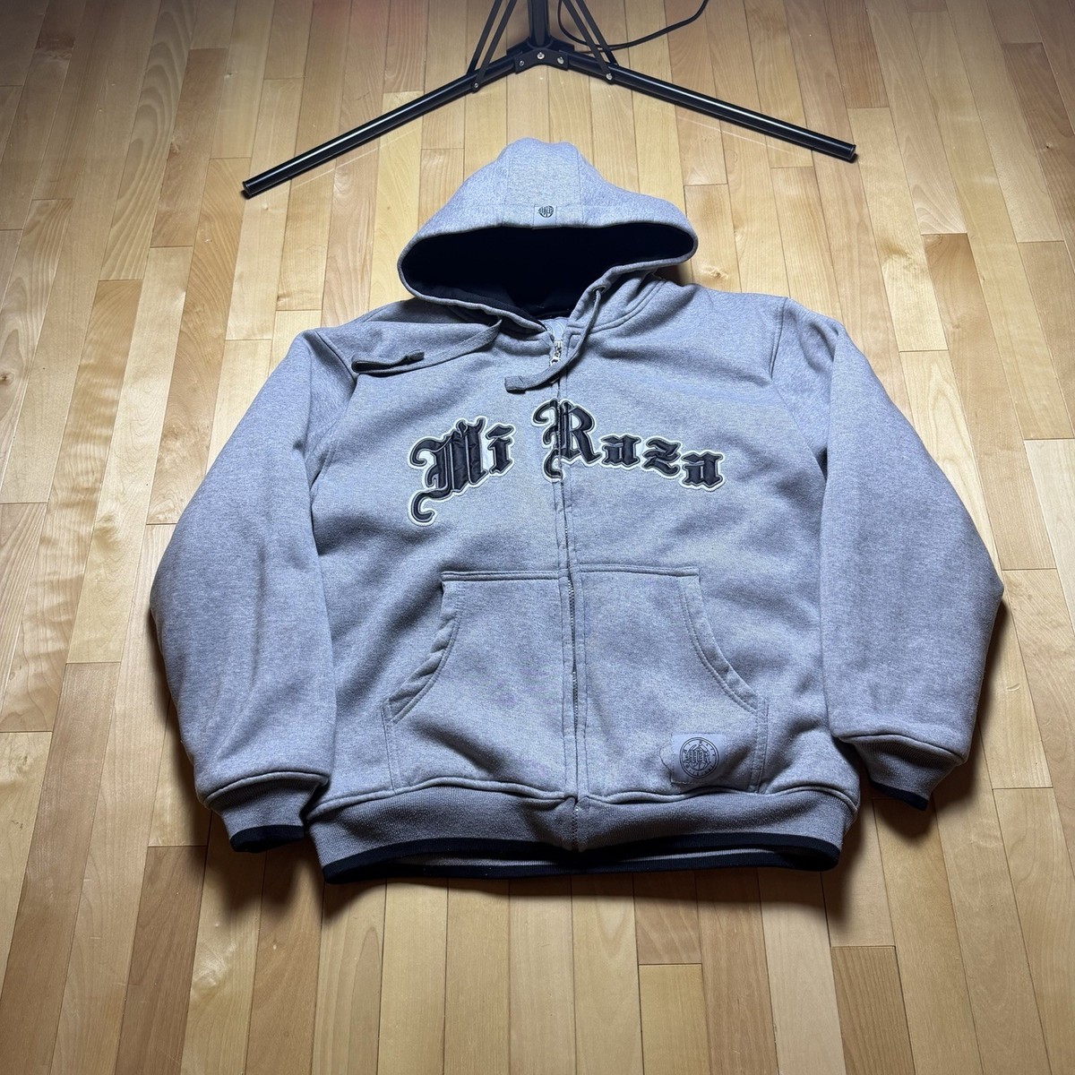 Mi Raza Original Full Zip Hoodie Mens M Gray Quilted Lined Graphic