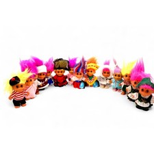 Vtg Russ Berrie Around the World Troll Dolls Lot of 14 International 90s Culture