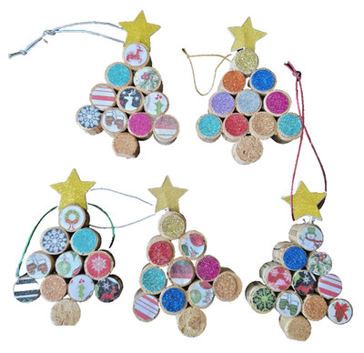 New Christmas Tree Ornaments Wine Cork Set of 5 Handmade