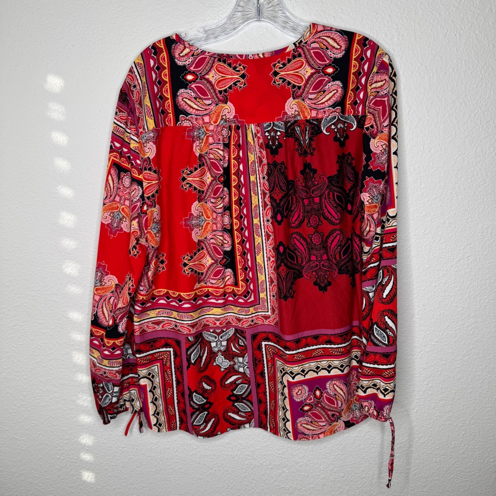 Chicos Red Paisley Patchwork Split Neck Blouse Si… - image 4