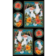 Cockatoos Cockatoo Birds Tropical Bird Florals 24x44 Cotton Fabric Panel