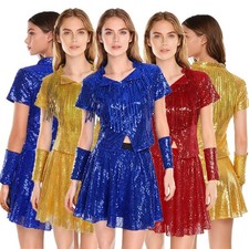 Womens Outfits Glittering Dress Top Costume Competition Sequin Party Shiny Jazz
