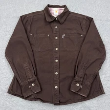 Carhartt Jacket Women's Large Brown Snap Flannel Lined Canvas Shirt Jac WS006