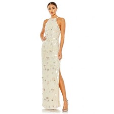 Mac Duggal 10878 Sequin Gown Size 6 Nude Pearl Embellished Maxi Dress
