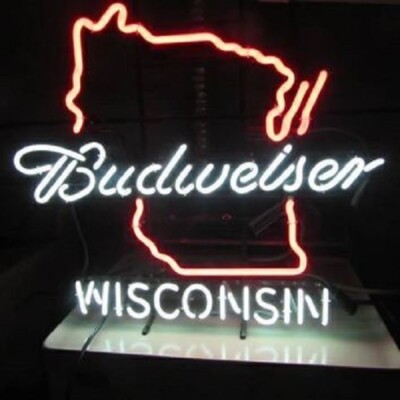 Wisconsin State Map WI Beer 20x16 Neon Light Sign Lamp Bar Real Glass Wall Decor