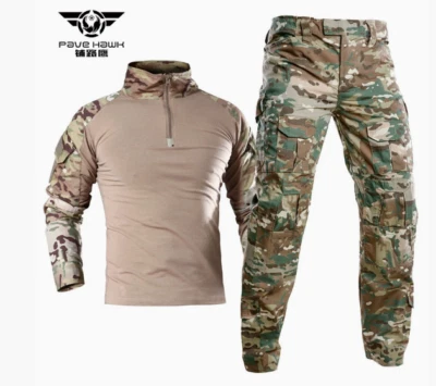 Mens Army-Tactical Military Uniform Airsoft Camo Combat T-Shirt Tops&Trousers