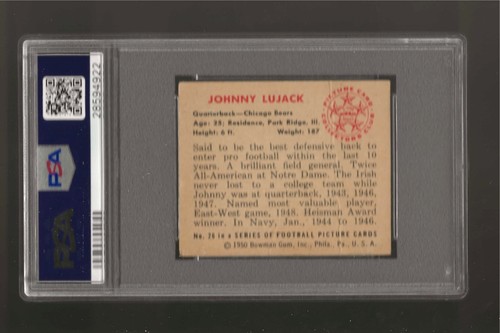 1950 Bowman 26 Johnny John Lujack Chicago Bears PSA 2 Good - Picture 2 of 2