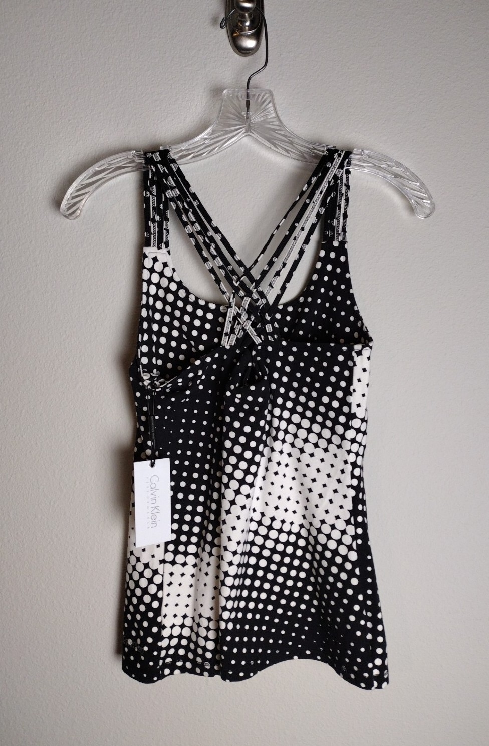Calvin Klein Performance Quick Dry Black White Polka Dot Racerback Top Small NWT image 3