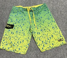Pelagic Board Shorts Mens 32 Green Yellow Dorado Fishing Boating Swim Trunks