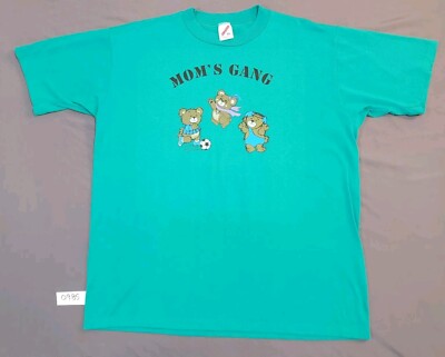 Vintage 90s Moms Gang Shirt Adult Sz XL Green Single Stitch Sleeve Jerzees Tag